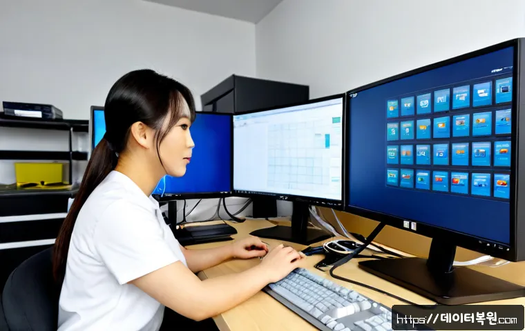 화양동 NAS출장방문수리점 - Photorealistic on-site NAS repair in a compact Hwayang-dong apartment office, technician connecting ...