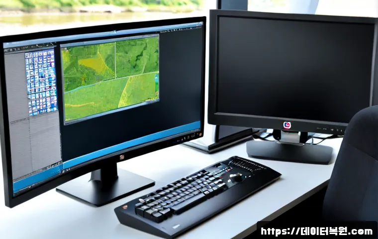개화동 STATUS_INSUFFICIENT_RESOURCES - Photorealistic remote-support workstation in a compact office near a quiet riverside district, dual ...