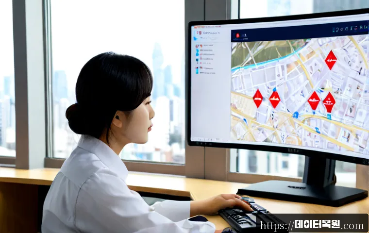 대장동 STATUS_INVALID_OBJECT - Photorealistic remote-support workstation, Korean office professional examining a desktop monitor wi...