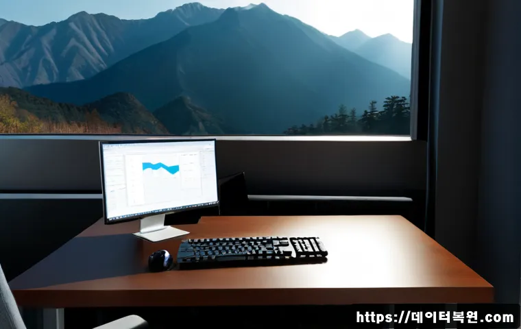 과천동 STATUS_MODULE_NOT_FOUND - Photorealistic modern workstation in a quiet Gwacheon apartment office, dual monitors showing a clea...