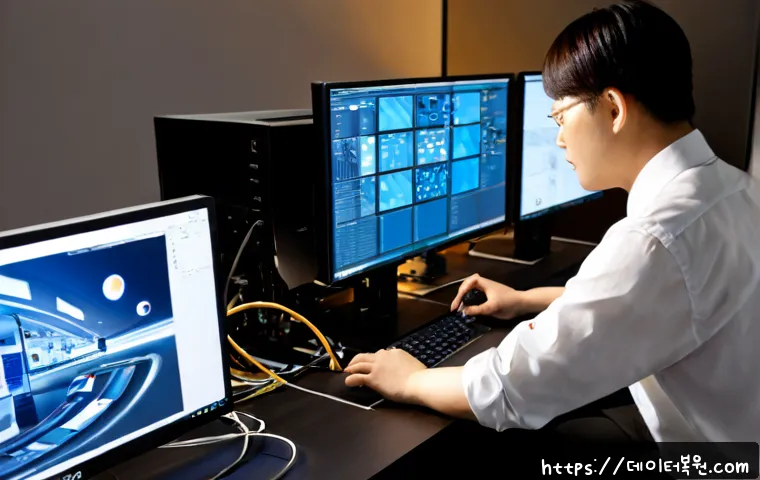 합동 SESSION_HAS_VALID_VIEWS_ON_EXIT - Photorealistic remote support office, two IT specialists reviewing a complex CAD assembly on separat...