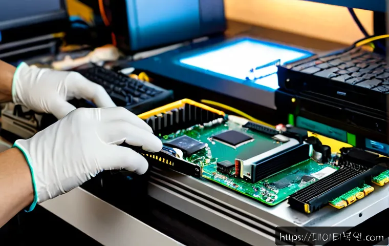 궁동 SSD조립 및 교체수리 - Photorealistic computer repair workstation in a compact neighborhood electronics service shop, techn...