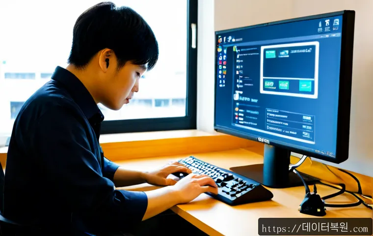 사근동 DEVICE_DRIVER_MISMATCH - Photorealistic remote-support workstation in a compact Seongsu neighborhood office, dual monitors sh...