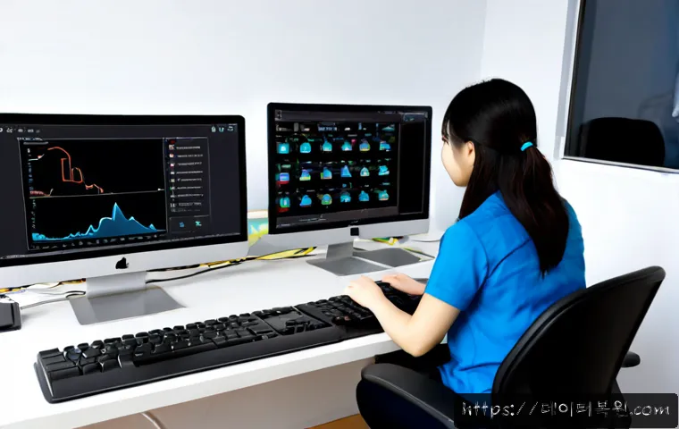 일산동구 STATUS_NETWORK_ACCESS_DENIED - Photorealistic IT support workstation in a modern Korean apartment-office setting, desktop monitor s...