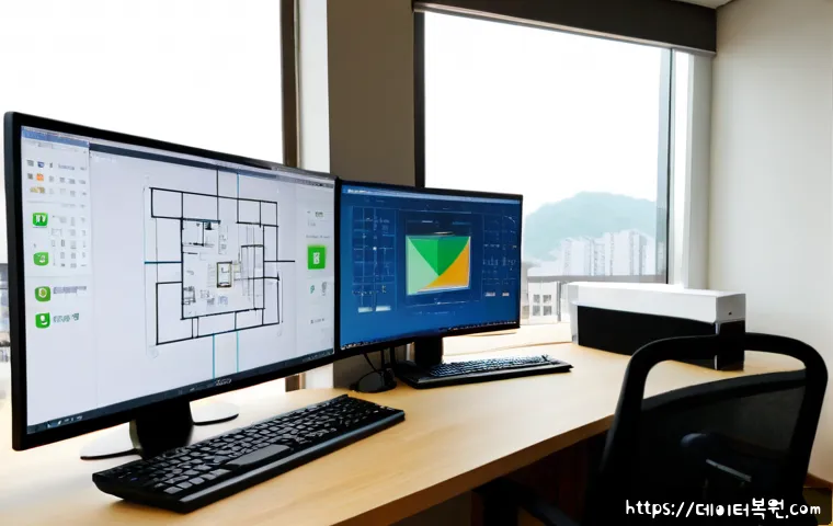 고양동 STATUS_PRIVILEGED_INSTRUCTION - Photorealistic remote-support workstation in a quiet Goyang-dong apartment office, dual monitors dis...