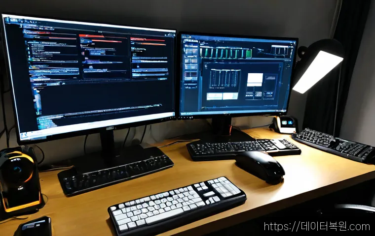 신수동 NTLDR is compressed - Photorealistic IT support workstation in a compact Sinsu-dong apartment office, desktop monitor show...