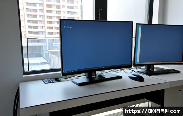 청량리동 STATUS_IMAGE_NOT_FOUND - Photorealistic remote IT support workstation in a compact Cheongnyangni neighborhood office, dual mo...