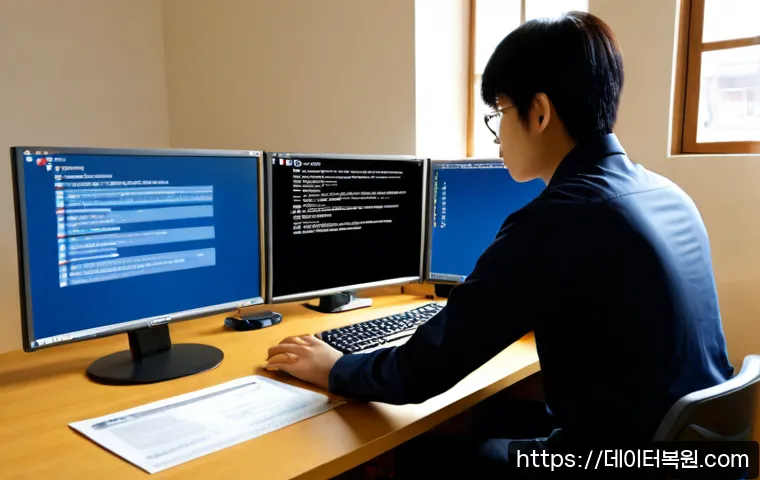 돈의동 STATUS_FILE_INVALID - Photorealistic remote-support workstation in a compact Donui-dong office, desktop monitor showing a ...