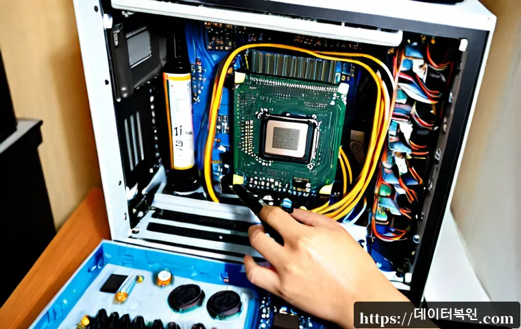 양화동 cpu조립 및 교체수리 - Photorealistic computer repair workstation in Yanghwa-dong, technician carefully installing a new CP...