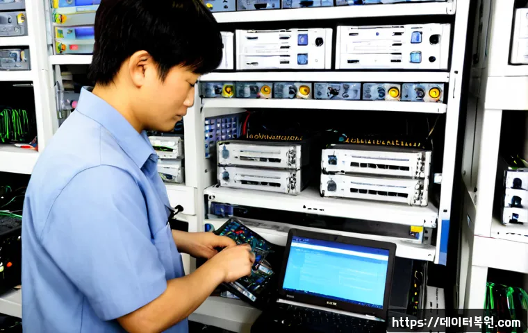 낙원동 서버출장방문수리점 - Photorealistic server technician servicing a compact rack server in a Nakwon-dong electronics worksh...