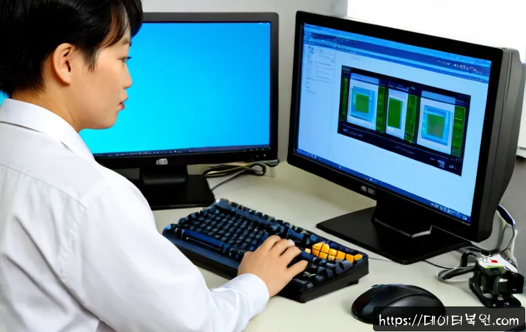 오쇠동 CRITICAL_OBJECT_TERMINATION - Photorealistic IT support workstation in a quiet Osoe-dong industrial office, dual monitors showing ...