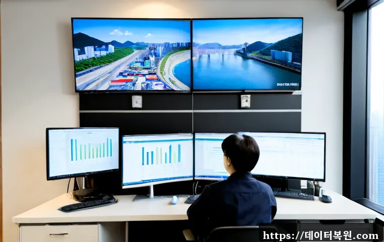 염창동 USER_MODE_HEALTH_MONITOR - Photorealistic IT health-monitoring workstation in a quiet Yeomchang-dong office, dual ultrawide scr...