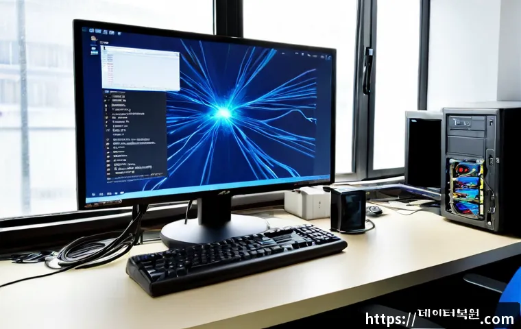 효창동 DRIVER_POWER_STATE_FAILURE - Photorealistic IT support workstation in a compact Hyochang-dong apartment office, desktop monitor s...