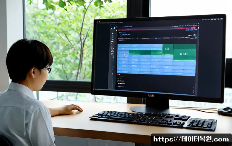 가회동 POOL_CORRUPTION_IN_FILE_AREA - Photorealistic remote-support workstation in a quiet Gahoe-dong studio, dual monitors showing a clea...