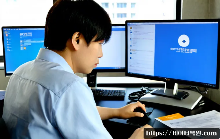 대조동 STATUS_FILE_NOT_FOUND - Photorealistic remote-support workstation in a compact Eunpyeong-gu office, dual monitors showing a ...