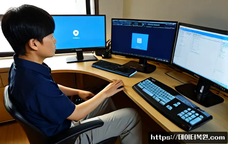 식사동 STATUS_CONTROL_C_EXIT - Photorealistic remote-support workstation in a quiet Siksadong apartment office, dual monitors showi...