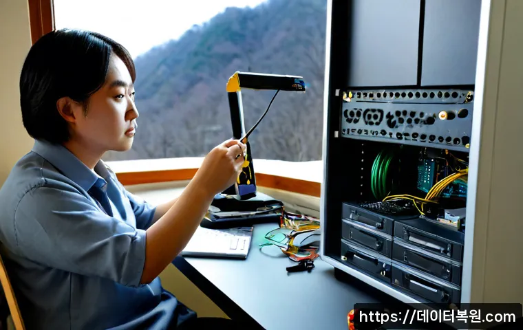 난곡동 STATUS_INVALID_DEVICE_REQUEST - Photorealistic compact computer repair workstation in a modest Nangok-dong hillside apartment, unbra...