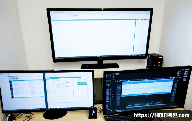지영동 STATUS_KERNEL_EXECUTION_ERROR - Photorealistic remote-support workstation in a compact Jiyeong-dong apartment office, dual monitors ...
