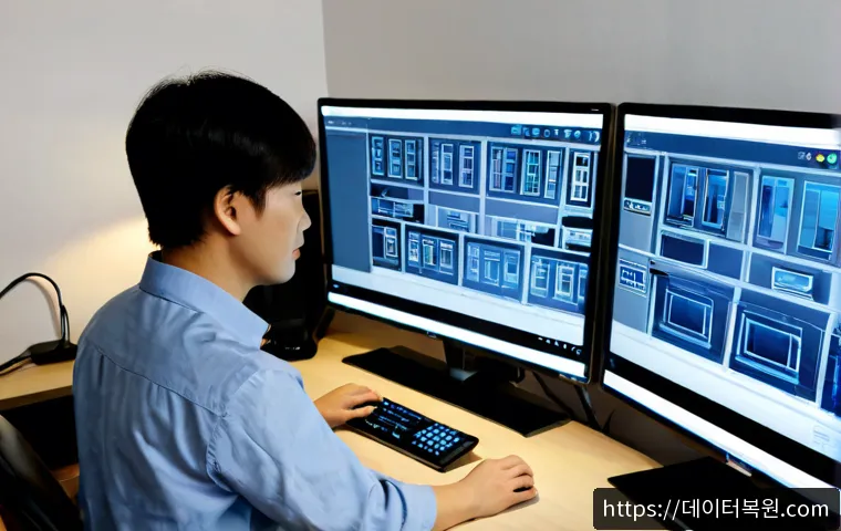 시흥동 STATUS_IMAGE_INVALID - Photorealistic remote-support workstation in Siheung-dong, dual monitors showing a clean unbranded C...