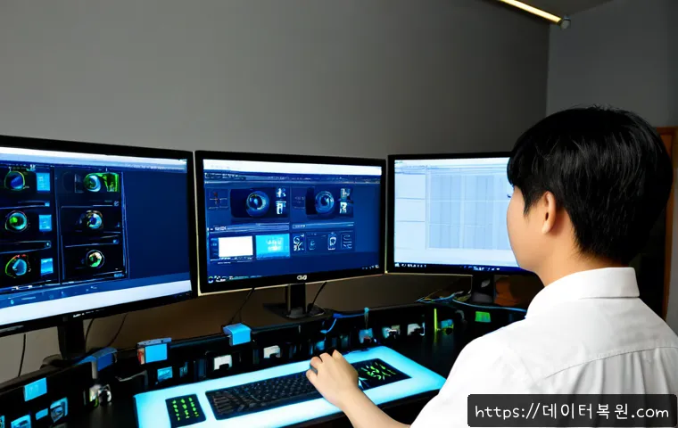 회기동 파일서버출장방문수리점 - Photorealistic on-site file server repair in a compact Hoegi-dong architecture studio, technician in...