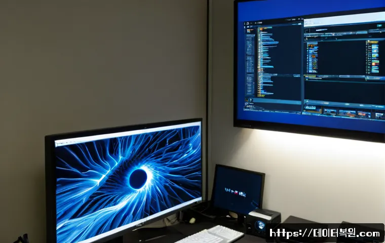 내자동 VIDEO_DRIVER_INIT_FAILURE - Photorealistic IT support workstation in a compact Seoul office near Naeja-dong, dual monitors with ...