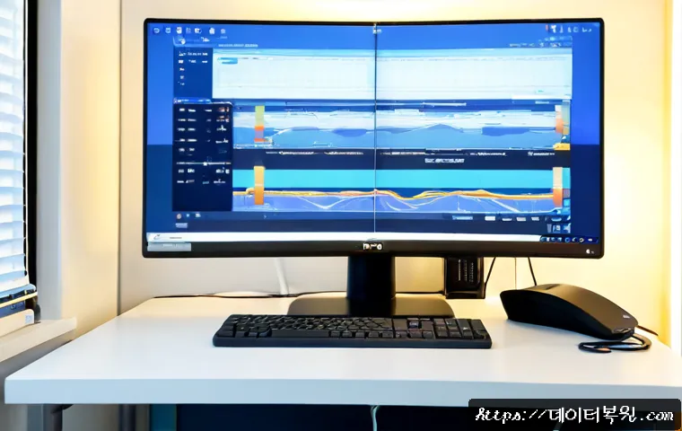 장안동 CRITICAL_PROCESS_DIED - Photorealistic IT support workstation in a compact Jangandong office, dual monitors showing an abstr...