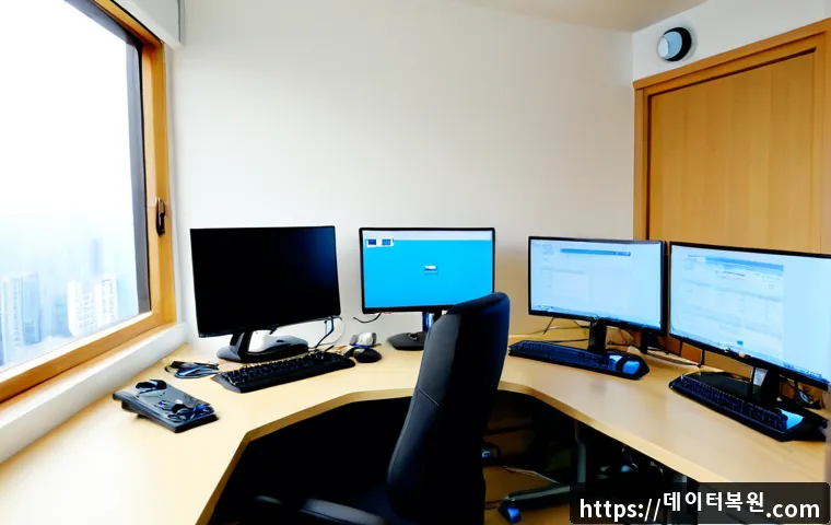 회덕동 UNEXPECTED_KERNEL_MODE_TRAP - Photorealistic remote-support workstation in a quiet Hoe-deok-dong apartment office, dual monitors s...