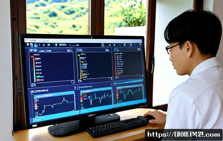 본동 신호없음 - Photorealistic remote-support workstation in a compact Korean apartment, desktop monitor showing a b...