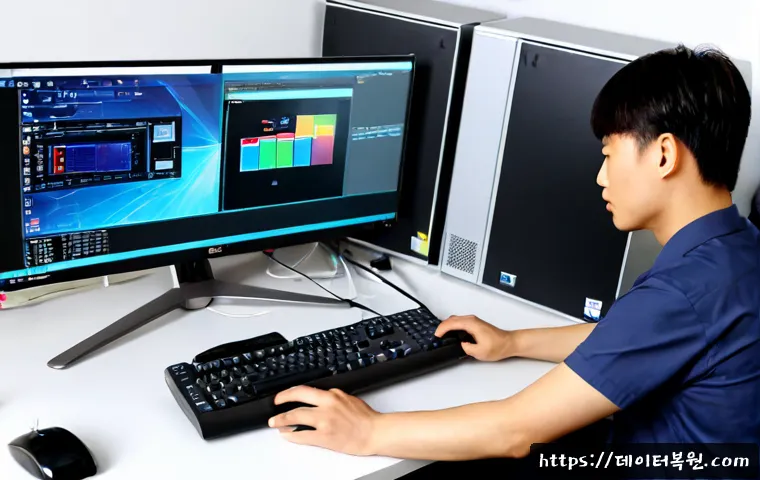 옥길동 나스 nas 설정및수리 - Photorealistic compact home-office workstation in a modern Korean apartment district, technician con...