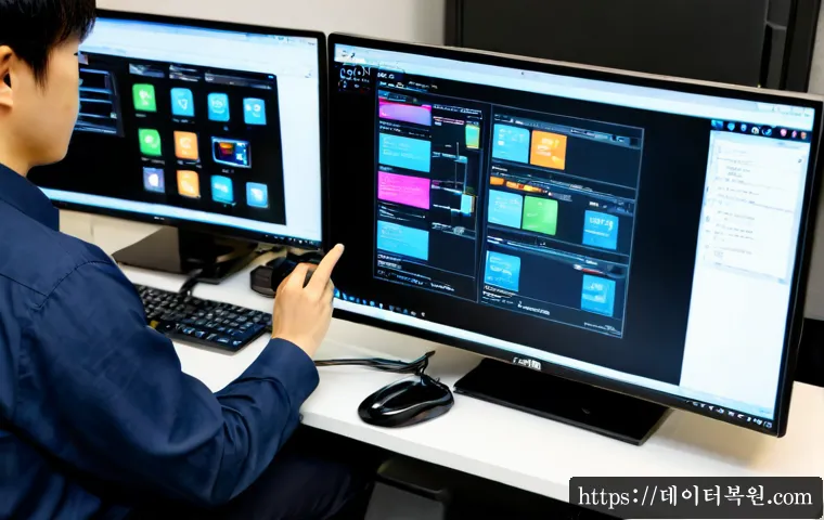 신당동 CRITICAL_OBJECT_TERMINATION - Photorealistic IT support workstation in Sindang-dong, Seoul, dual monitors showing a clean 3D CAD a...