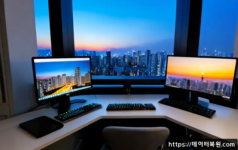 고덕동 STATUS_FLOAT_OVERFLOW - Photorealistic remote-support workstation in a modern Godeok-dong apartment home office, dual monito...