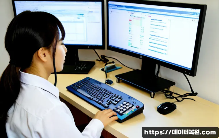 신원동 STATUS_MODULE_CORRUPTION - Photorealistic remote-support workstation in a compact Korean apartment office, dual monitors displa...