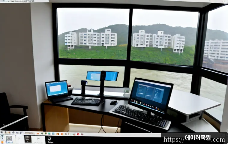 흑석동 STATUS_SESSION_TIMEOUT - Photorealistic remote-support workstation in a compact hillside apartment near Heukseok-dong, dual m...