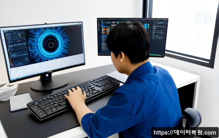 마곡동 ubuntu재설치 포맷 초기화 - Photorealistic IT technician reinstalling a Linux-based operating system on a sleek desktop workstat...