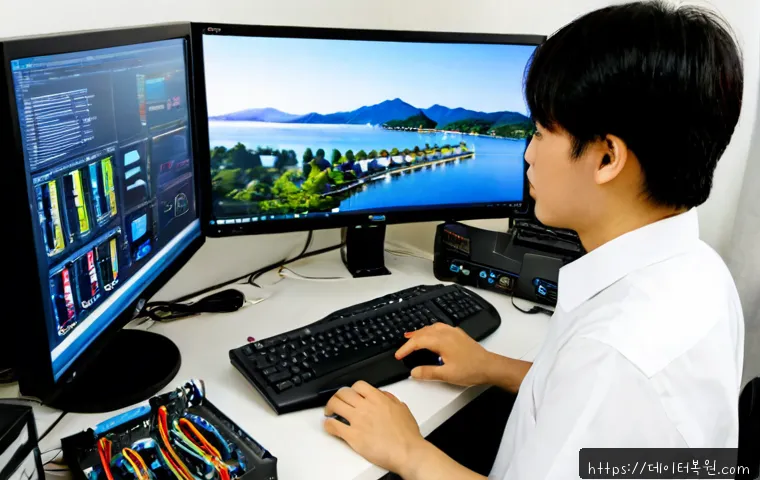 석촌동 STATUS_KERNEL_SECURITY_CHECK - Photorealistic IT support workstation in a quiet Seoul apartment office near a lakeside neighborhood...