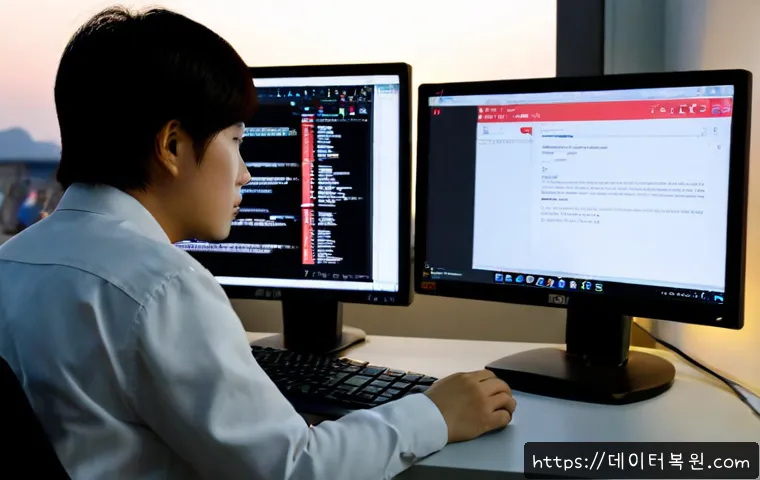 왕십리 STATUS_FILE_WRITE_FAILURE - Photorealistic IT support workstation in Wangsimni, Seoul, with a desktop monitor showing a blank do...