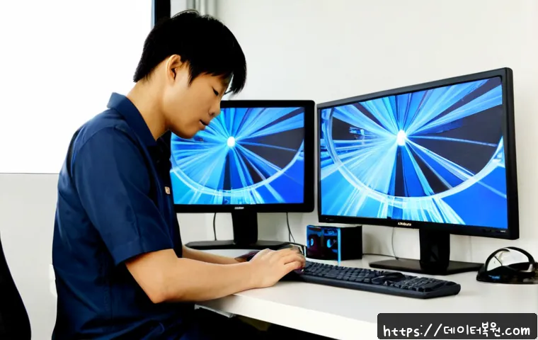 오륜동 KERNEL_DATA_INPAGE_ERROR - Photorealistic IT support workstation in a modern apartment office near a riverside Olympic park dis...