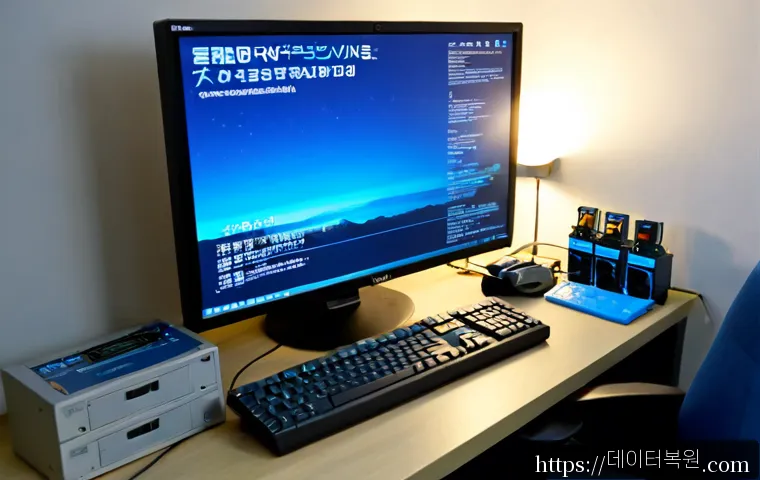 주암동 KERNEL_SECURITY_CHECK_FAILURE - Photorealistic compact PC repair workstation in a quiet Juwam-dong apartment office, desktop monitor...