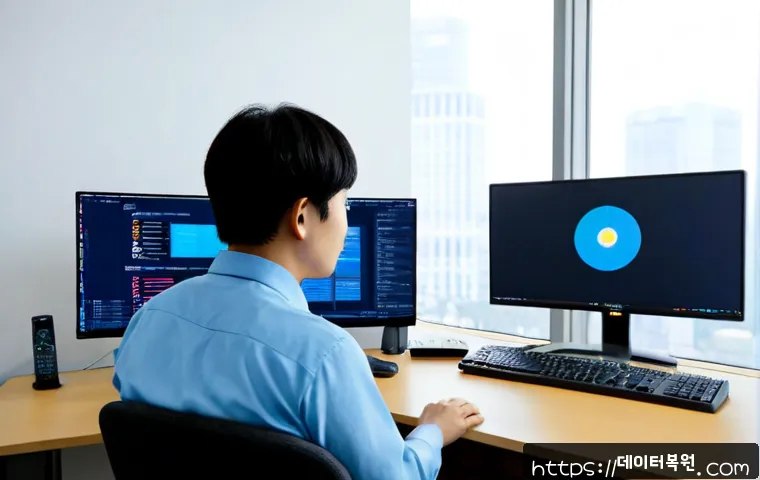 행신동 STATUS_KERNEL_DATA_CORRUPTION - Photorealistic remote IT support workstation in a compact Haengsin-dong apartment office, dual monit...