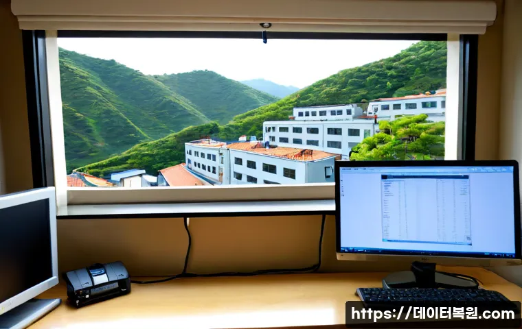 옥인동 해놀로지 xpenology 구축 - Photorealistic remote-support workstation in a compact Ogin-dong apartment study, unbranded multi-ba...