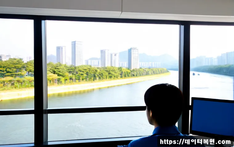서빙고동 INTERNAL_POWER_ERROR - Photorealistic IT support workstation in a quiet riverside Seoul apartment office, desktop monitor s...