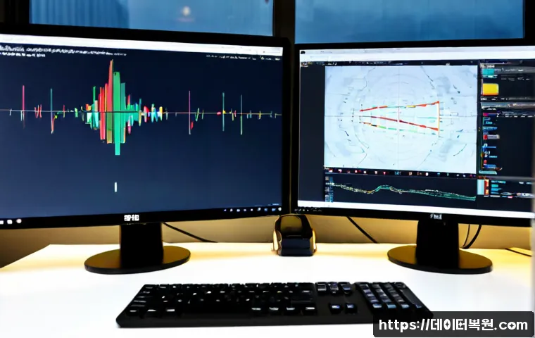 충정로 STATUS_FLOAT_UNDERFLOW - Photorealistic software engineer workstation in a compact Chungjeong-ro office, dual monitors showin...