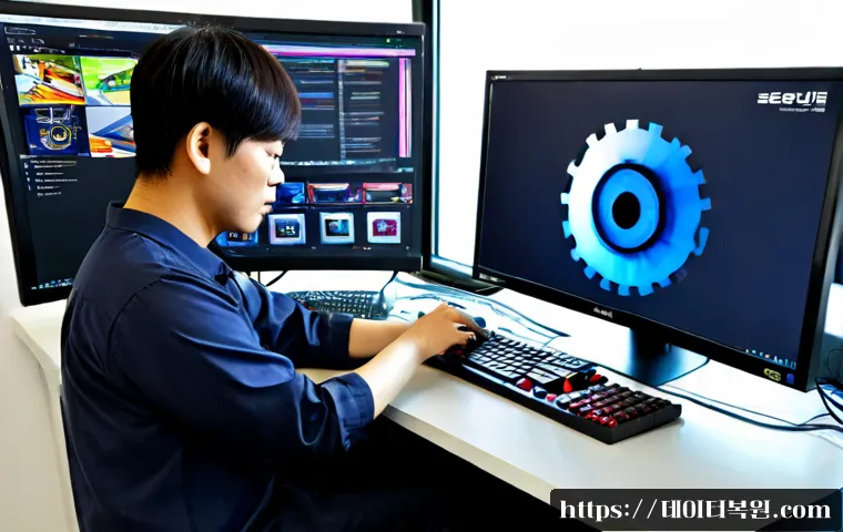 구로구 VGA조립 및 교체수리 - Photorealistic computer repair workstation in Guro District, Seoul, technician carefully installing ...