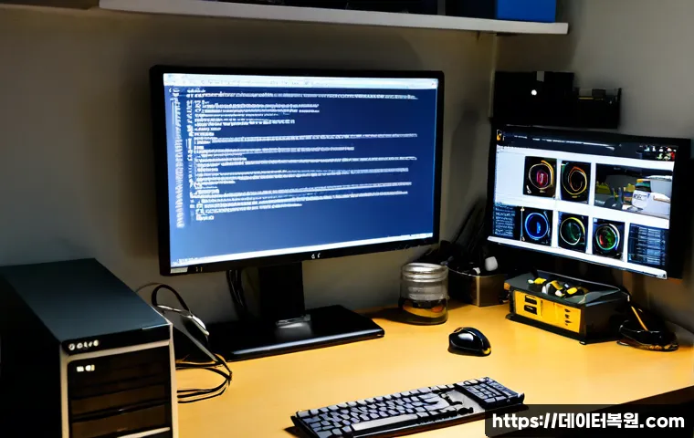 예지동 STATUS_KERNEL_BOOT_DRIVE_ERROR - Photorealistic IT support workstation in a compact jewelry workshop district office, desktop tower o...
