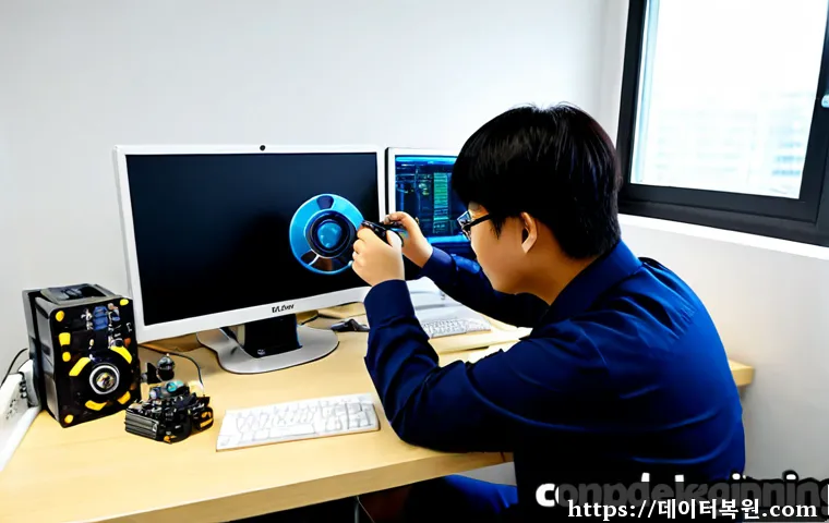 대덕동 워크스테이션출장방문수리점 - Photorealistic workstation repair visit inside a compact Daedeok-dong engineering office, technician...