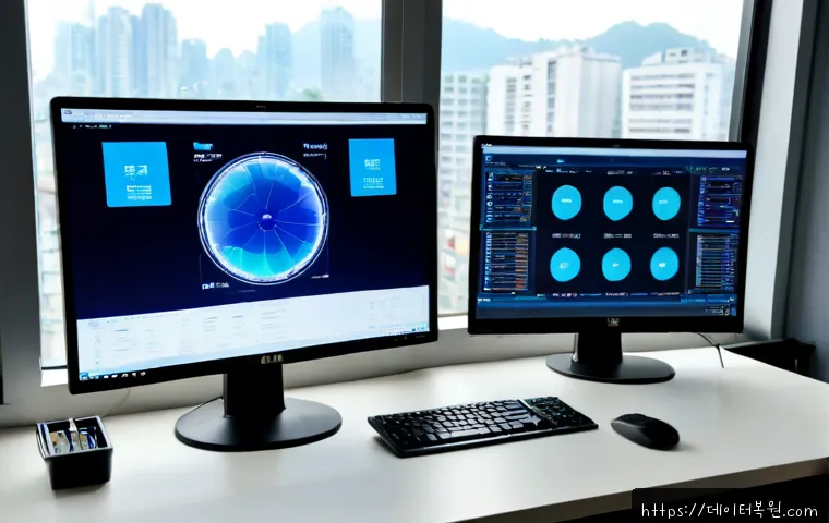 대조동 STATUS_KERNEL_APC_PENDING - Photorealistic IT support workstation in a compact Daejodong apartment office, dual monitors showing...