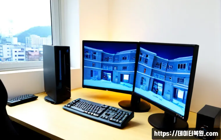 동선동 ACPI_BIOS_ERROR - Photorealistic IT support workstation in a compact Dongseon-dong design studio, desktop monitor froz...