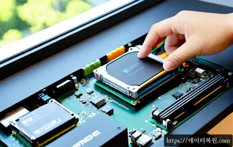 창릉동 SSD조립 및 교체수리 - Photorealistic computer repair workstation in a Changneung-dong apartment study, technician installi...