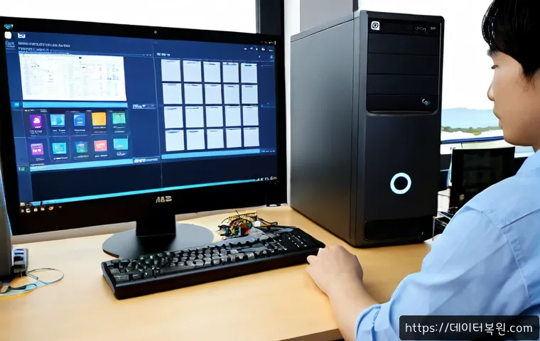 오륜동 나스 nas 설정및수리 - Photorealistic NAS setup and repair workstation in a tidy apartment office near a quiet lakeside res...