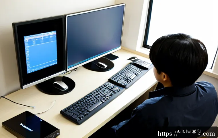 석촌동 SESSION_HAS_NO_PAGEFILE - Photorealistic compact IT support workstation in a quiet Seokchon-dong apartment office, dual monito...